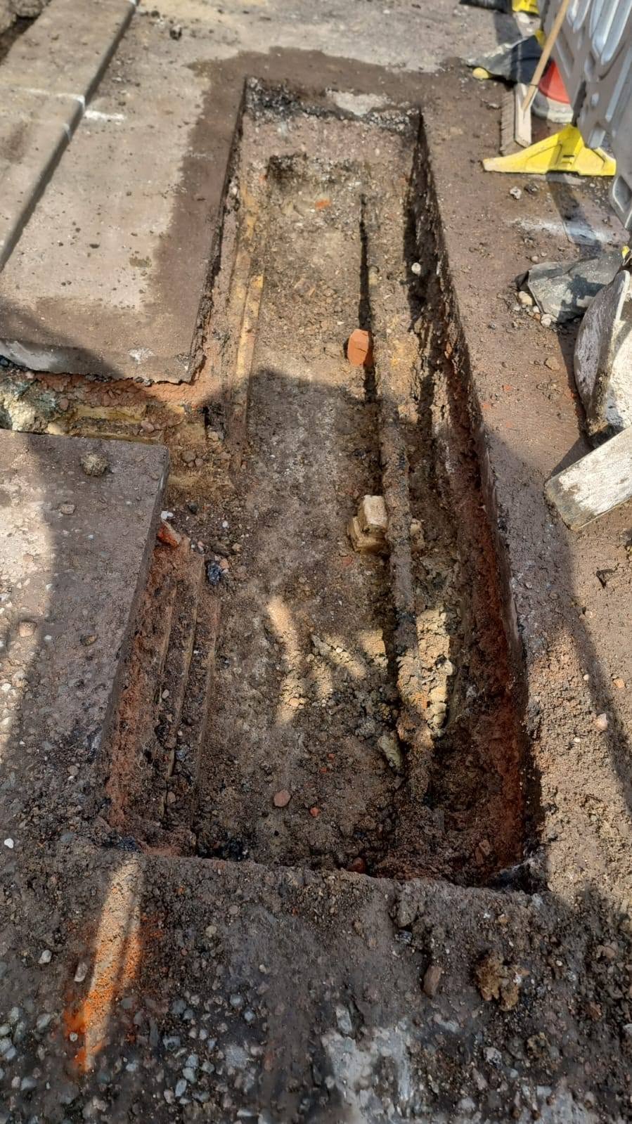 Open trench prepared for utility work